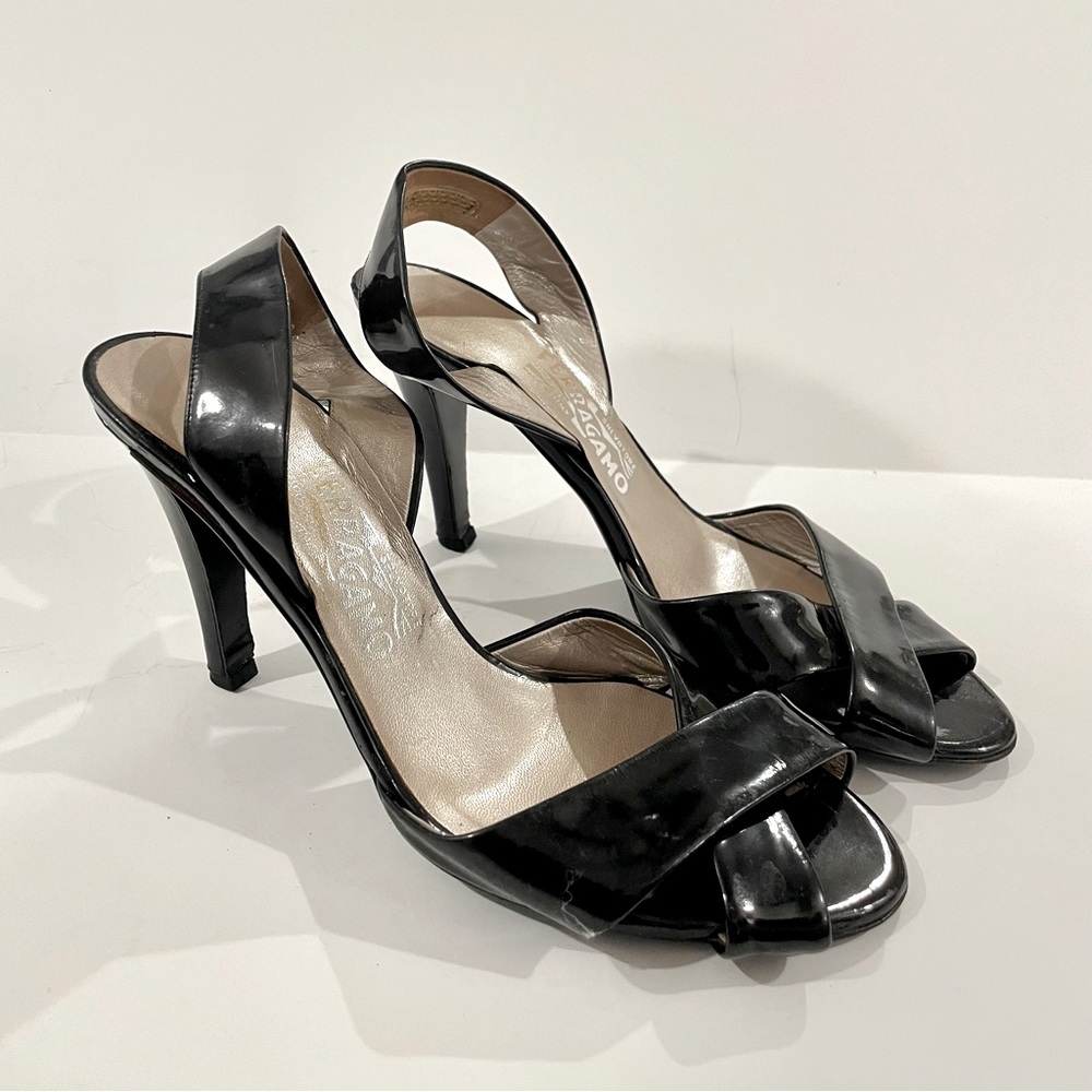 Salvatore Ferragamo Black Strap 2” High Heels